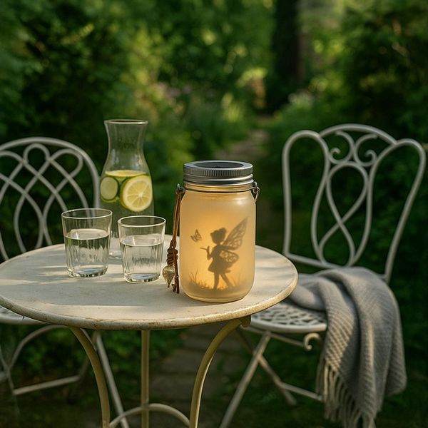 UNUS GARDEN LED Solarleuchte Feenglas Schmetterlingsfee, Solarglas Schmetterlingsfee Windlicht Laterne Feenlicht warmweiß