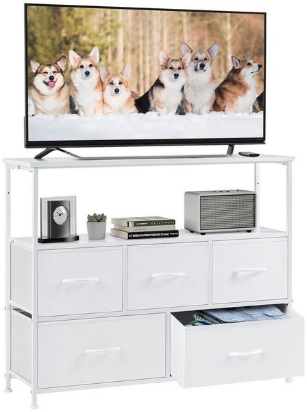 ANYSUN Kommode Schubkastenkommode mit 5 Schubladen Aufbewahrungsschrank Schlafzimmer (Ein Schrank), TV-Schrank, Schrankkommode aus Stoff mit Metallrahmen Schrank