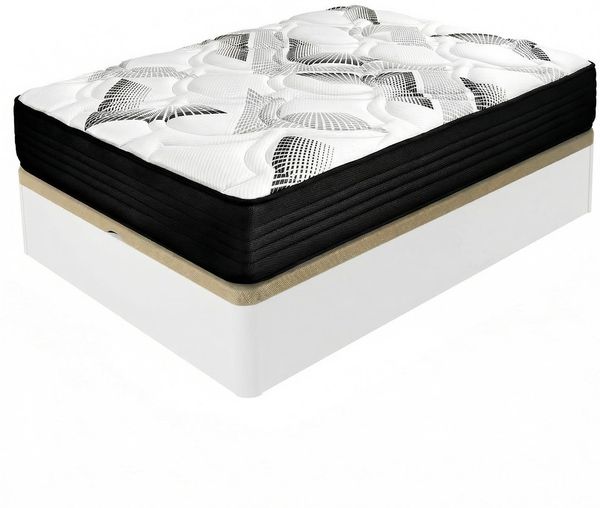 amuéblate online Packung Taschenfederkernmatratze mit Visco Eco Box + Boxspringbett aus verstärktem Holz, großes Fassungsvermögen, Weiß, 90x200 cm