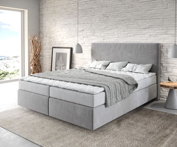 Boxspringbett Dream-Well Mikrofaser Grau 160x200 cm mit Matratze und Topper