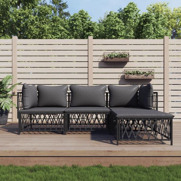 vidaXL 4-tlg. Garten-Lounge-Set mit Kissen Anthrazit Stahl 3186861