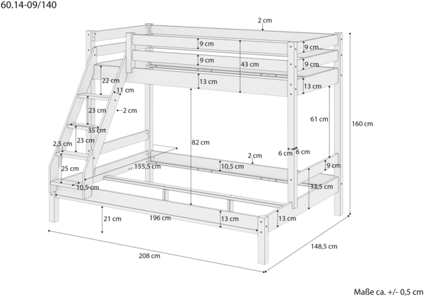 Stabiles Stockbett Etagenbett 90x200 u 140x200 Buche massiv lackiert V-60.14-09-14Rollrost und Matratze inkl. Bild 4