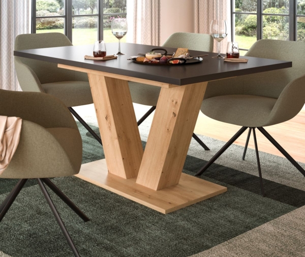 Esstisch Home-X in grau und Eiche ausziehbar 150 - 190 cm