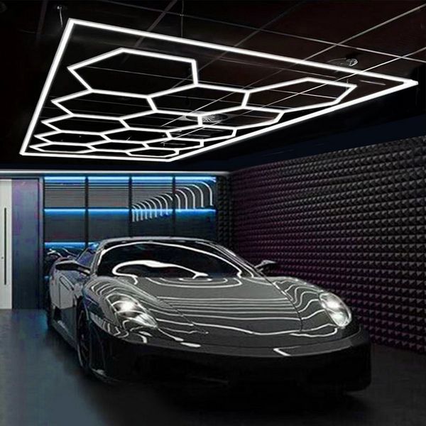 oyajia Deckenleuchte 14 Packs Hexagon mit Rand, LED Deckenleuchte Garage Light 720W 86400lm, LED fest integriert, ‎Kaltweiß, LED Deckenleuchte für Garage, Studio, Parkplatz, Auto-Detailing-Shop