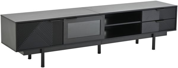 TV-Schrank 200 x 40 x 50,5 cm in Schwarz, mit 2 Türen, 2 Schubladen und Glasfront Bild 8