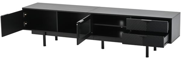 TV-Schrank 200 x 40 x 50,5 cm in Schwarz, mit 2 Türen, 2 Schubladen und Glasfront Bild 6