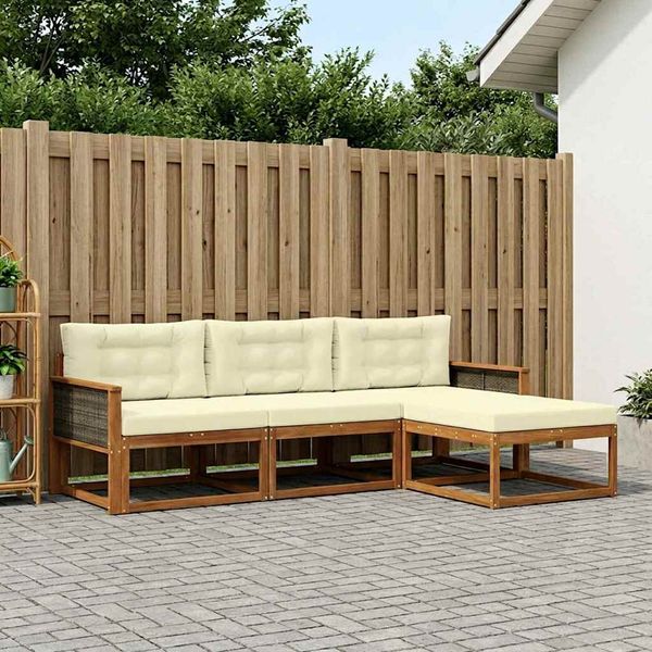 vidaXL Outdoor-Sofagarnitur mit Kissen 4 pcs Natur und Creme 3382458