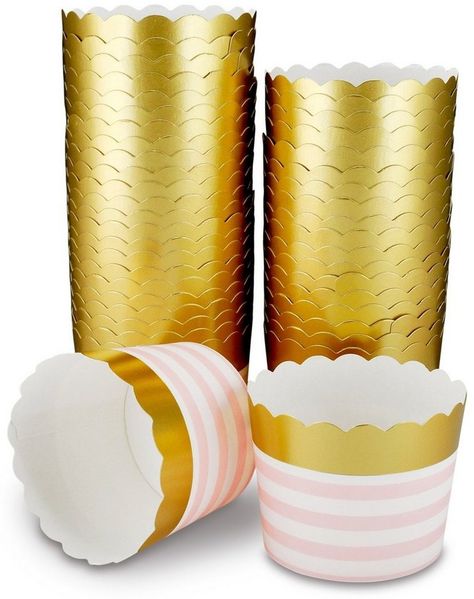 Frau WUNDERVoll Muffinform 25 Muffin Backformen, gold rosa Streifen, Durchmesser 6,1 cm / Muffinb, (25-tlg)