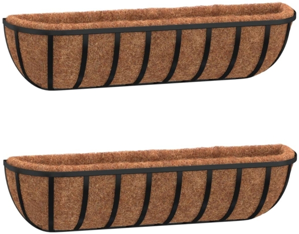 vidaXL Wand-Pflanzkörbe 2 Stk. Kokoseinlage Schwarz 76x21x16 cm Stahl 319355