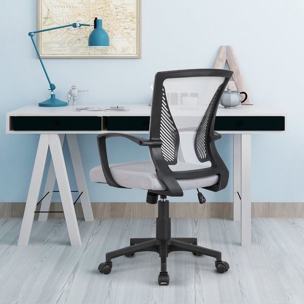 Yaheetech Bürostuhl aus Mesh-Gewebe Höhenverstellbarer Schreibtischstuhl, Ergonomischer Drehstuhl Arbeitsstuhl Computerstuhl mit Wippfunktion