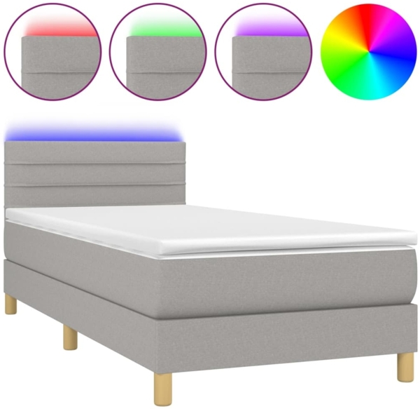 Boxspringbett mit Matratze & LED Stoff Hellgrau 90x200 cm, Härtegrad: H2 [3133765]