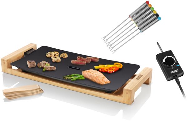 Teppanyaki Bambus Tischgrill & 6 Teppan Gabeln 25x50cm, 2200W
