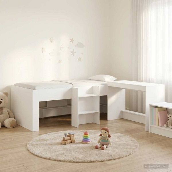 vidaXL Hochbett mit Schreibtisch für Kinder Weiß 90 x 190 cm 3423470