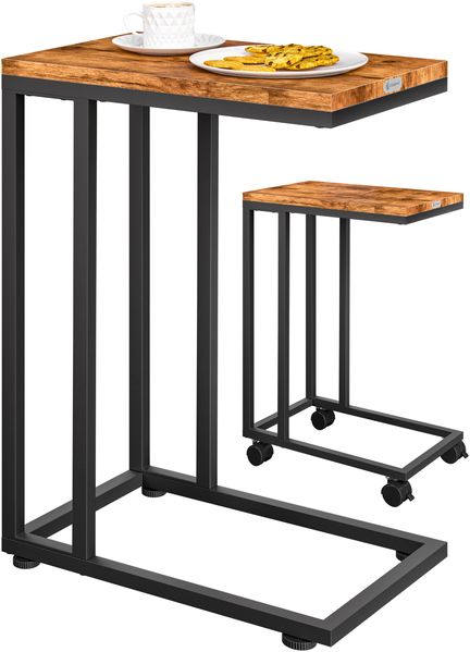 Casaria Beistelltisch mit Rollen, Holz / Metall Schwarz, 70 x 50 x 35 cm