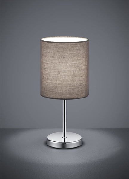LED Tischleuchte Chrom mit Stoffschirm in Grau, Höhe 28cm