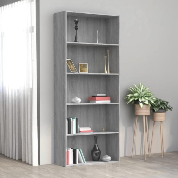 vidaXL Bücherregal 5 Fächer Grau Sonoma 80x30x189 cm Holzwerkstoff 815403