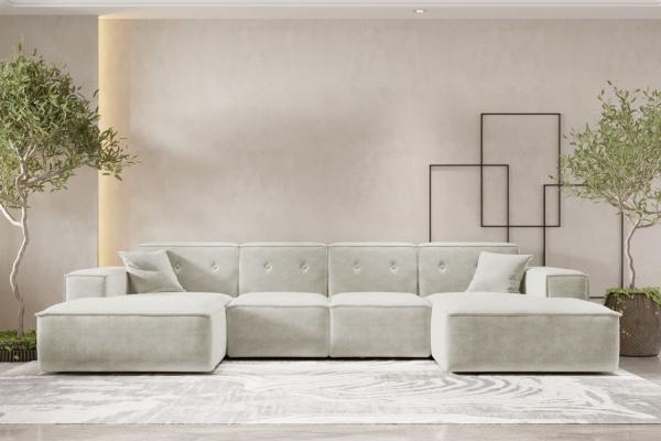 Wohnlandschaft Sofa U-Form CESINA in Stoff Perfect Harmony Cremeweiß