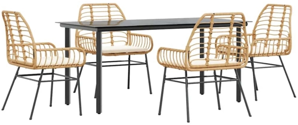 vidaXL 5-tlg. Garten-Essgruppe mit Kissen Braun Poly Rattan Glas 3334558