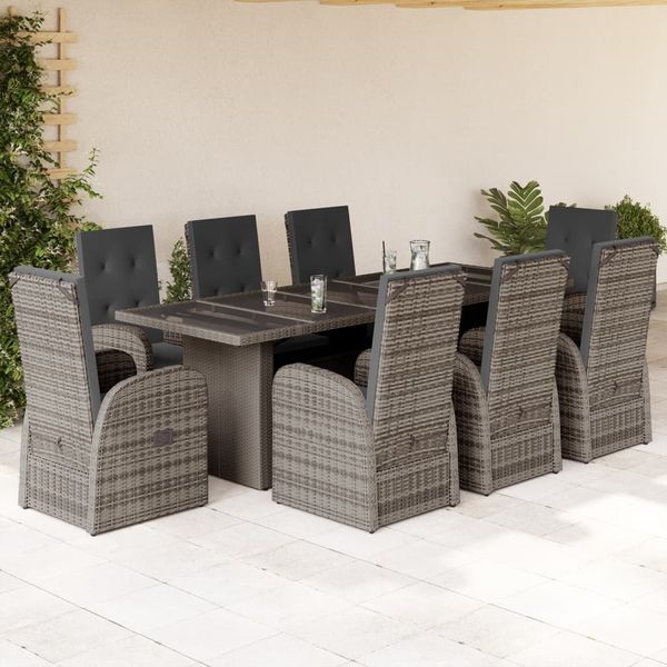 vidaXL 9-tlg. Garten-Essgruppe mit Kissen Grau Poly Rattan 3277600