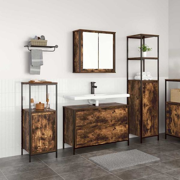 vidaXL Badezimmermöbel-Set 3 pcs Geräucherte Eiche Holzwerkstoff 3328361