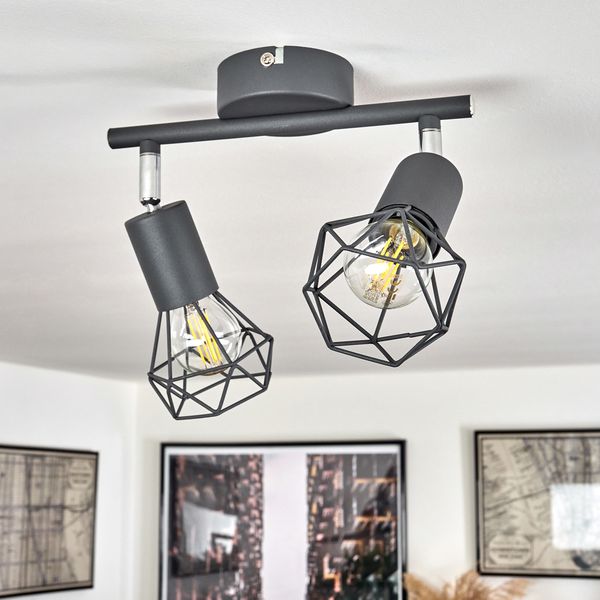 hofstein Deckenleuchte »Borio« Deckenlampe aus Metall in Grau/Chromfarben, ohne Leuchtmittel, m. verstellbaren Schirmen in Gitter-Optik u. Lichteffekt, E14