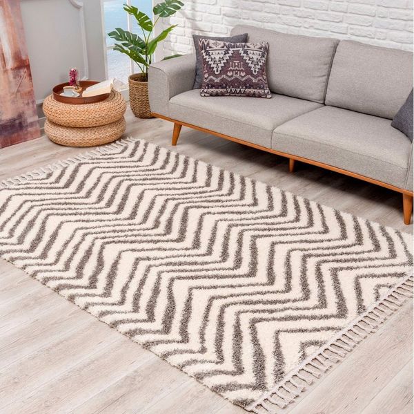 Carpet City Hochflor-Teppich Pulpy 531, rechteckig, Höhe: 30 mm, besonders weich, mit Fransen, Zickzack Look