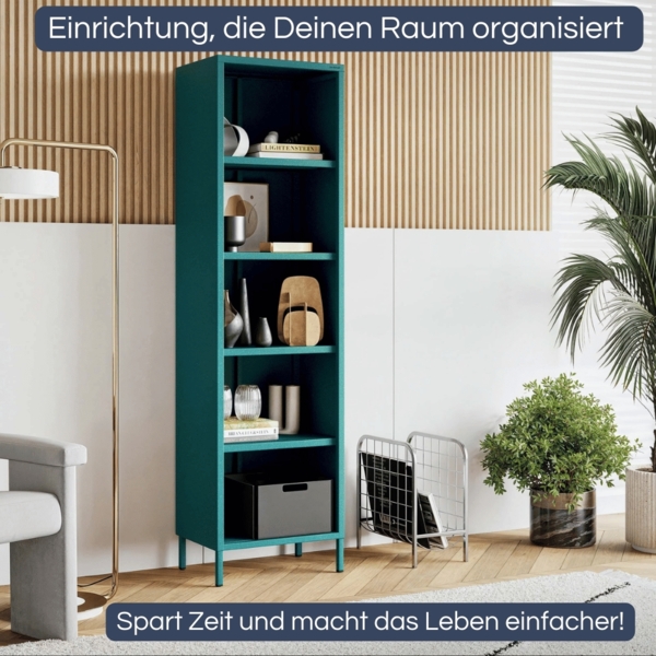 Bücherregal Metall CLIEN - 5 Ebenen, Industrie-Design | Standregal Stahl Metallregal Büro Wohnzimmer Arbeitszimmer, 180x50x35cm Türkis Bild 3