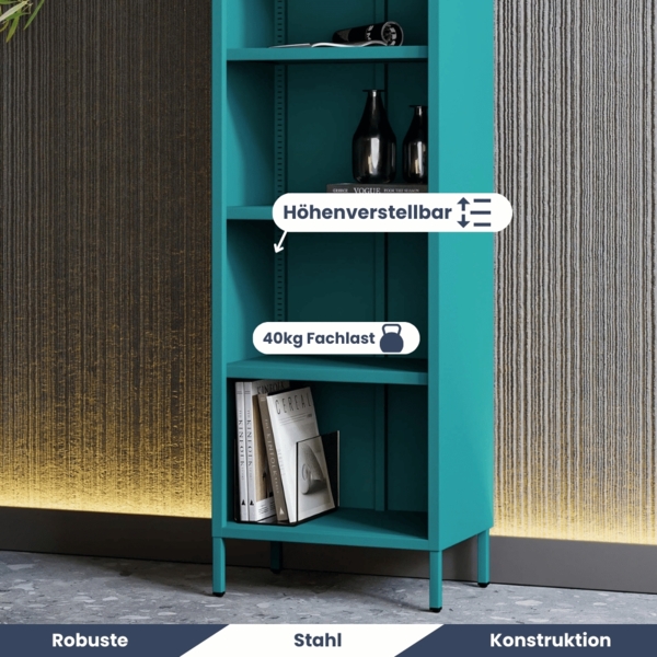 Bücherregal Metall CLIEN - 5 Ebenen, Industrie-Design | Standregal Stahl Metallregal Büro Wohnzimmer Arbeitszimmer, 180x50x35cm Türkis Bild 4