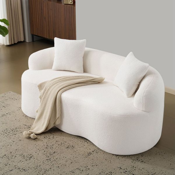 OKWISH Sofa Ecksofa Loungesofa, Gebogenes Zweisitzer-Sofa mit Armlehnen & 2 Kissen 1 Teile