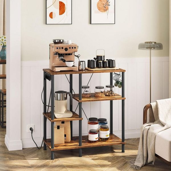 Hoobro Küchenregal Standregal mit Steckdosen, Bäckerregal mit 5 S-Haken, Mikrowellen-Regal, 38 x 80 x 86 cm