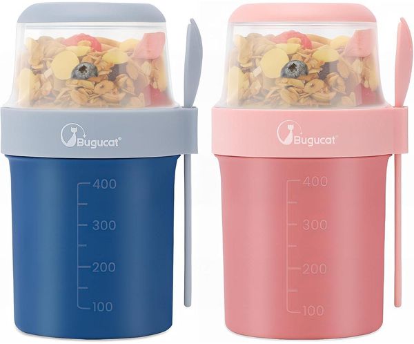 Bugucat 2in1 Müslibecher to Go 560ml+310ml Blau Rosa 2er Set