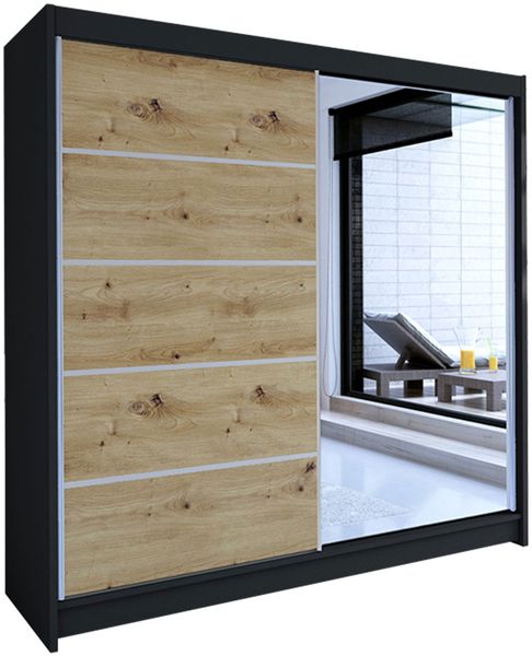 Kleiderschrank Talin III, ohne Beleuchtung, Farbe: Schwarz / Artisan Eiche