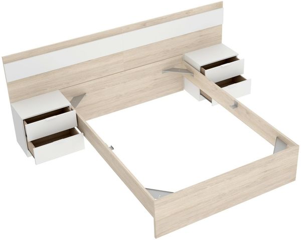 Dmora Doppelbett Haima, Struktur des Container-Betts, Sommier mit Verkleidung, Matratzenhalterstruktur, 267x205 h96 cm, Eiche und Weiß Bild 4