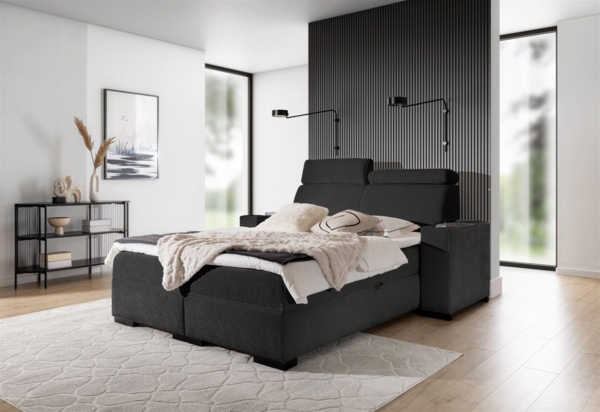 Boxspringbett Bett NESTOR 200x200cm Set. 1 in Stoff Dress Me Schwarz