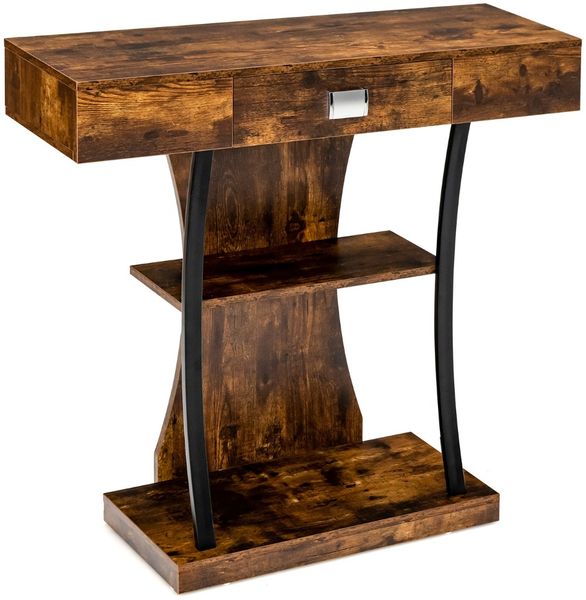 T-Förmiger Konsolentisch für kleine Räume 91 x 30 x 88 cm Rustikales Braun