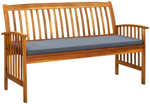 vidaXL Gartenbank mit Kissen, Massivholz Akazie braun / grau, 147 x 64 x 90 cm