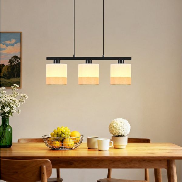 Nettlife Pendelleuchte Vintage 1/3/4-flammige Stoff Weiß E27 Fassung Hängeleuchte, Höhenverstellbar, ohne Leuchtmittel, für Esszimmer, Küche, Bar, Wohnzimmer, Arbeitszimmer, Schlafzimmer