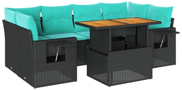vidaXL 7-tlg. Garten-Sofagarnitur mit Kissen Schwarz Poly Rattan 3327116