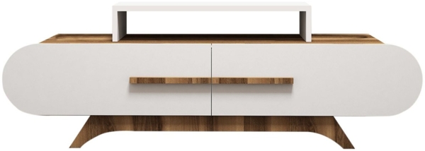 Dmora Fernsehschrank Nesat, Ständer für Wohnzimmerfernseher, Niedriges Wohnzimmer-Sideboard, TV-Ständerbasis, 145x37 h50 cm, Walnuss und Creme