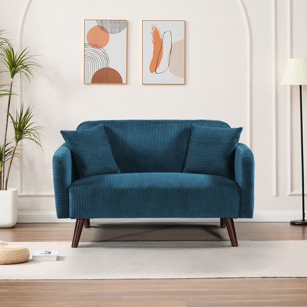 2-Sitzer Sofa Midt 132x70x81 cm Cord Blau [en. casa]