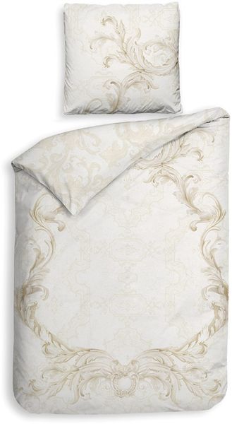 Heckett & Lane Satin Bettwäsche 135x200 Lauren Off-White Ornamente Barock Wende