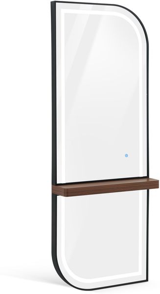 BarberPub Wandspiegel mit Beleuchtung, Ganzkörperspiegel mit Aluminiumrahmen, Großer Spiegel mit Ablage, Touch-Schalter, 3 Lichtfarben Dimmbar, für Friseursalon, J6298 (Schwarz-Braun)