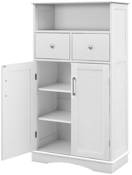 KOMFOTTEU Stauraumschrank Badezimmerschrank mit offener Ablage & 2 Schubladen