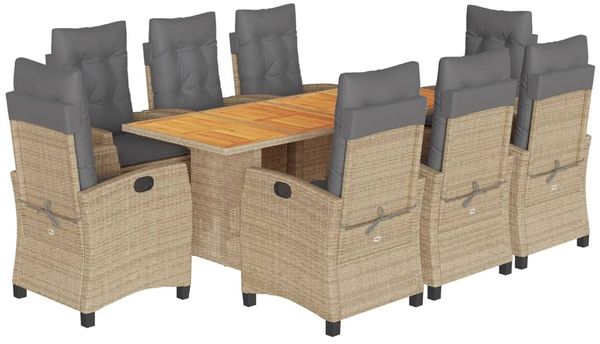vidaXL 9-tlg. Garten-Essgruppe mit Kissen Beigemischung Poly Rattan 3212717 Bild 2