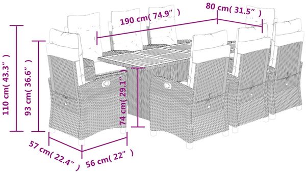 vidaXL 9-tlg. Garten-Essgruppe mit Kissen Beigemischung Poly Rattan 3212717 Bild 9