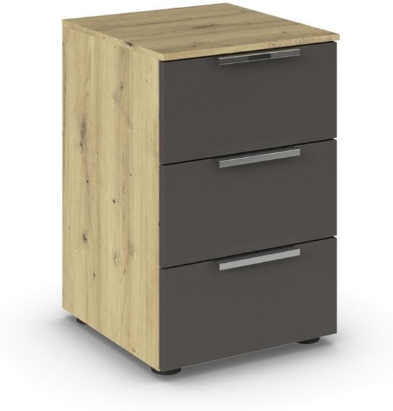 Rauch Möbel Flipp, Nachttisch für Schlafzimmer, Kinderzimmer, Wohnzimmer, Jugendzimmer, Flur, Garderobe, 3 Schubladen, mit Softclose-Funktion, Farbe Eiche Artisan, Holz/Graphit, Schwarz, Breite 40 cm