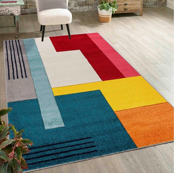 Mazovia Designteppich Modern Geometrischer Teppich Bunt Weich Teppich für Wohnzimmer Bunte, 80 x 150 cm, Fußbodenheizung