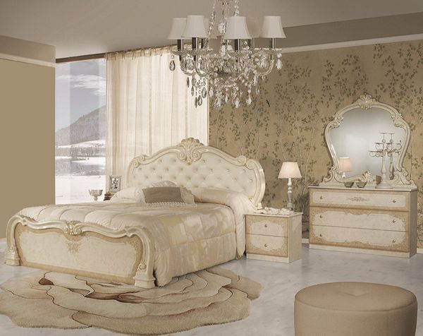 Interdesign24 Schlafzimmer-Set Serafina, (inkl. Bett 160 x 200 cm und 2 Nachtkonsolen, im ausgefallenem Barock-Stil mit Verzierungen), in Hochglanz Beige/Gold