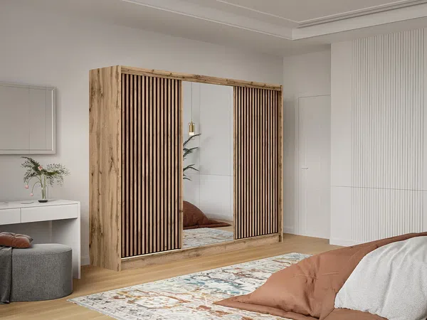 Vente-unique - CALOWI Wardrobe and walk-in wardrobe Holz, Platte Beige - B 61 cm x H 215 cm x L 250 cm