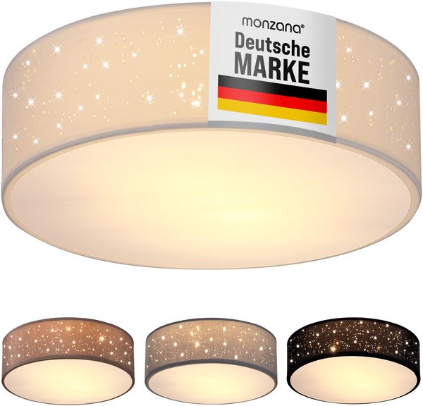 monzana Deckenleuchte, Sternenhimmel rund, 1-flammig, E27, Stoffschirm, Weiß, Ø 30 cm